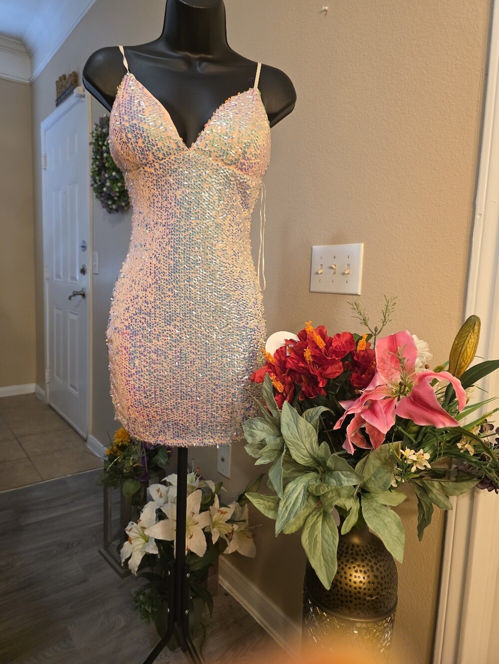 Fashion Nova Iridescent Pink Sequin Mini Dress